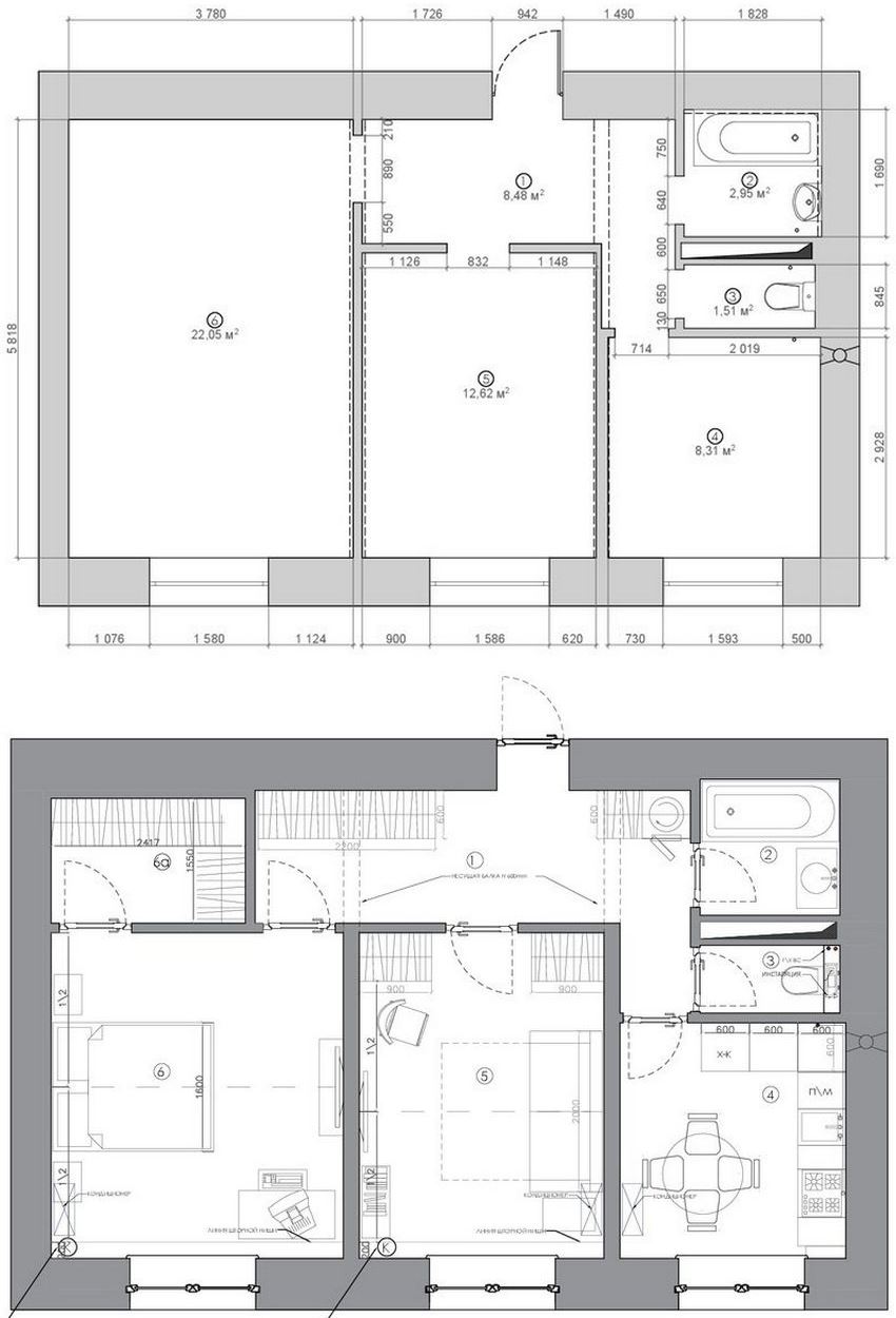 Alaprajz - Praktikusabbra hangolt elosztás, új, modern lakberendezés egy 53m2-es, kétszobás lakásban