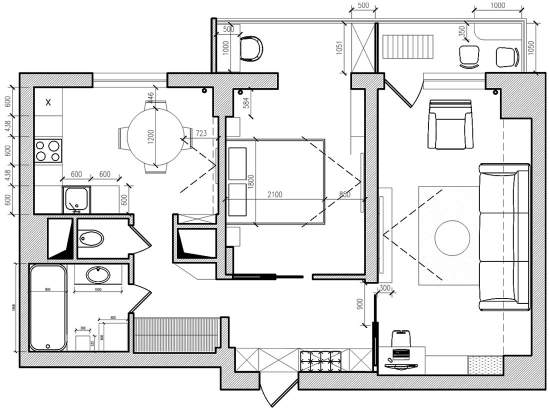 Alaprajz - Egy sötét lakás új élete - fiatalok 60m2-es kétszobás lakása modern, világos berendezéssel, sok fehérrel és sárga árnyalatokkal