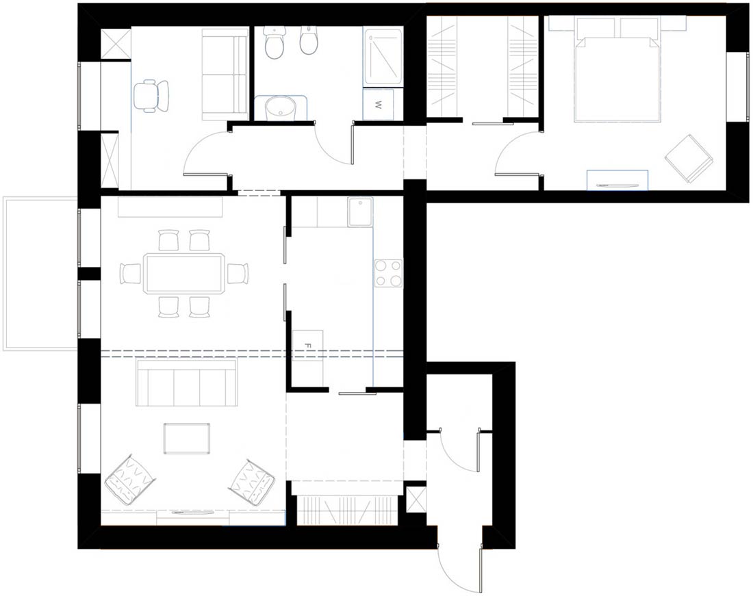 Alaprajz - Modern klasszikus stílusú lakberendezés 79m2-es, háromszobás lakásban - harmonikus színpaletta, elegáns részletek
