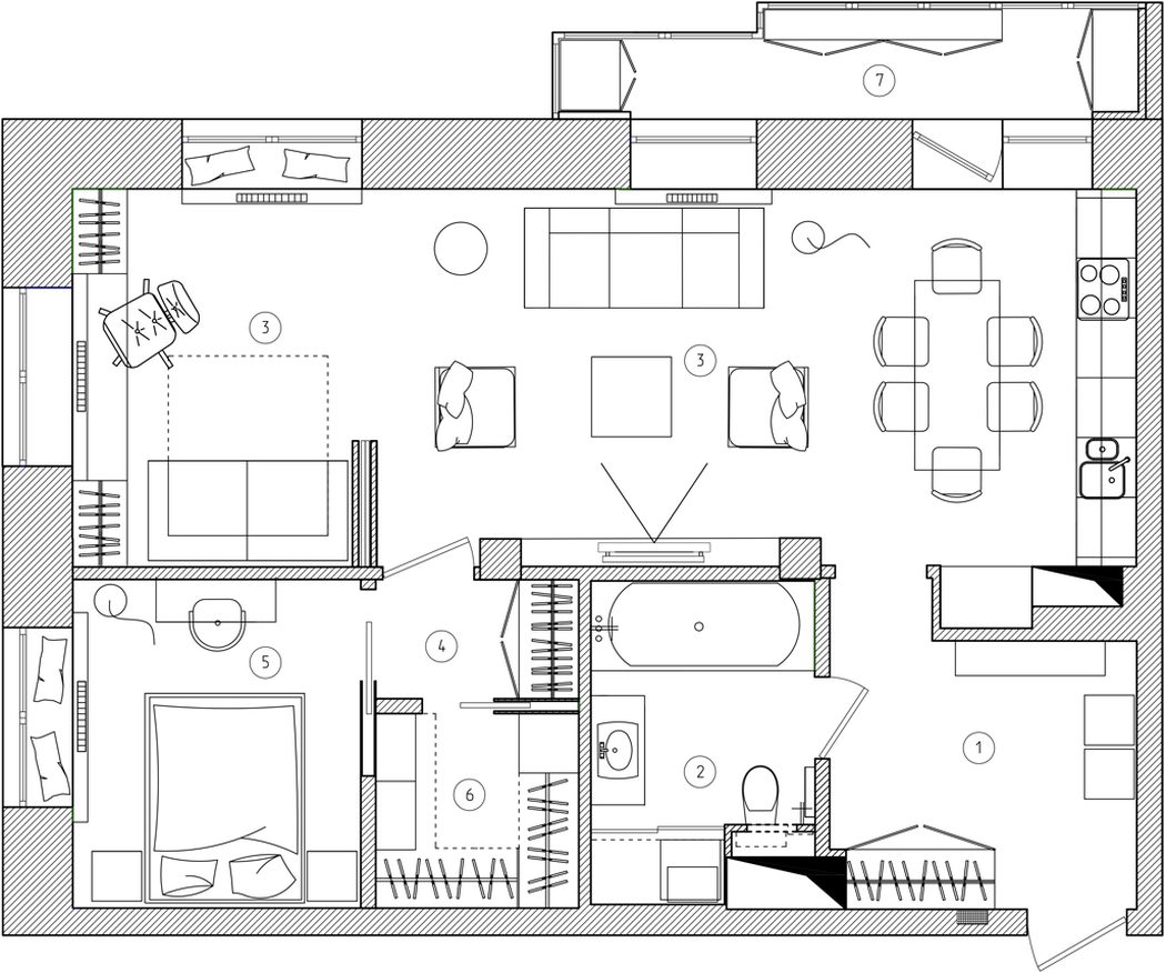 Alaprajz - Modern és klasszikus harmóniája 79m2-en, egy amerikai stílusban berendezett elegáns lakásban
