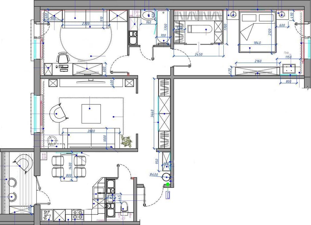 Alaprajz - Kényelem és praktikus megoldások egy 85m2-es háromszobás lakásban - szürke, kék, fehér, bézs színpaletta
