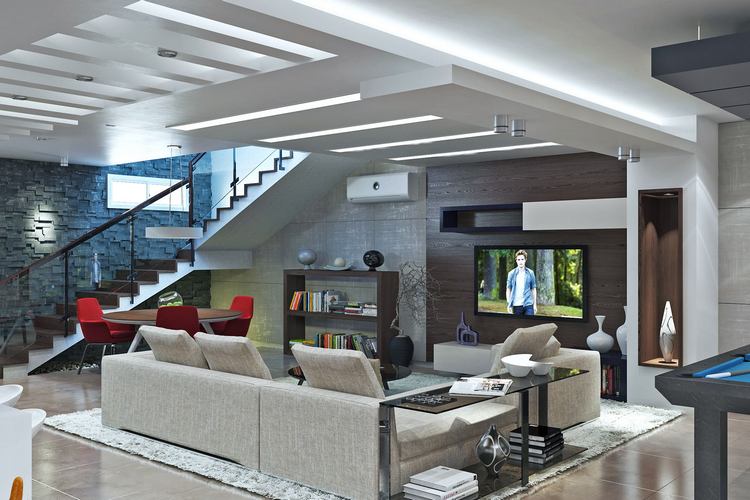 Modern ház kreatívan és részletesen megtervezett belső terei