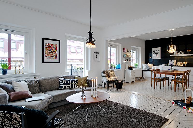 Hangulatos, 77nm-es lakás nyitott nappali, konyha, étkező zónákkal - skandináv lakberendezés 2