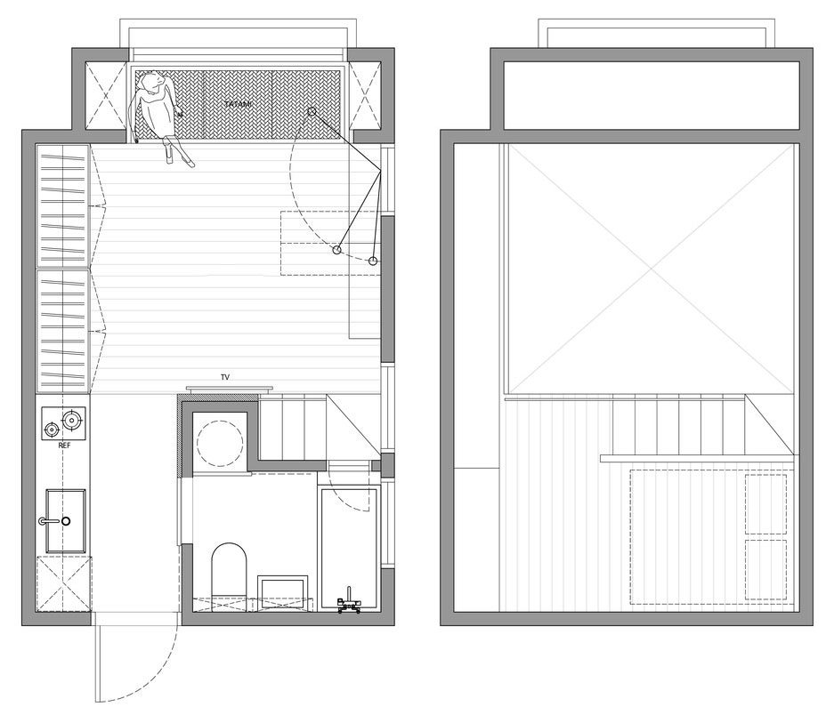 Alaprajz - Mini otthon minden fontos funkcióval - egy ügyesen berendezett 22m2-es modern lakás maximális helykihasználással