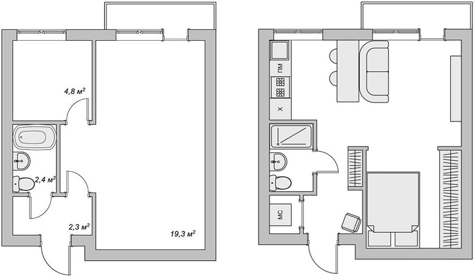 Alaprajz - Elegáns lakberendezés 29m2-en - art deco és klasszikus hangulat egy kis lakásban