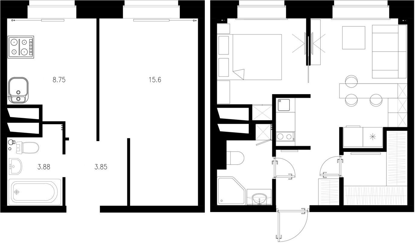 Alaprajz - Kis lakás berendezése alacsonyabb költségvetéssel, praktikusan - egy példa, 33m2