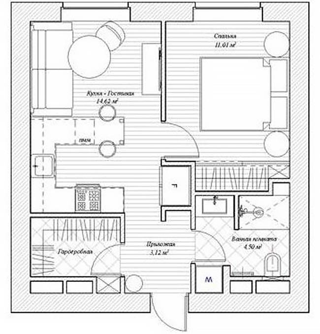 Alaprajz - Lakótelepi kis lakás, mely elegáns, szép, modern és klasszikus egyben - 34m2-es otthon külön háló és gardróbszobával