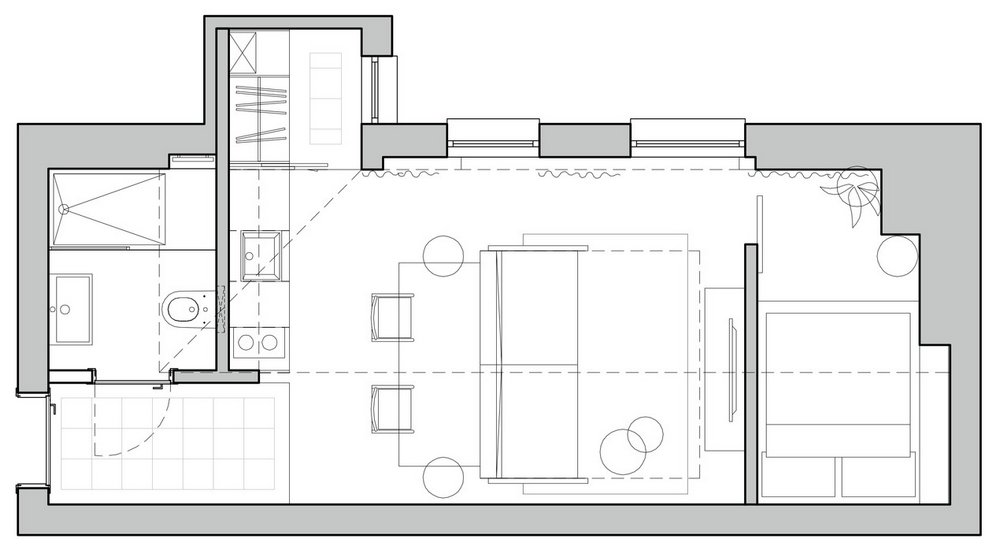 Alaprajz - Átgondoltan felújított és berendezett 36m2-es kényelmes, modern kis lakás - szimpla de igényes megoldásokkal