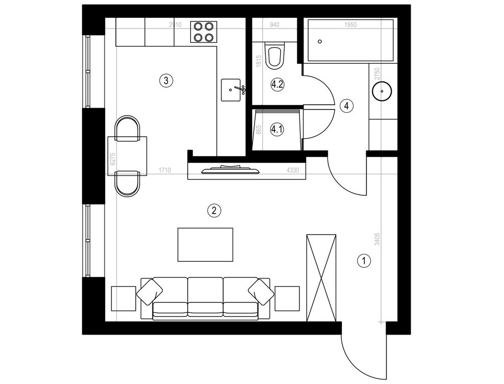37m2-es kis lakás fa mennyezettel, téglafallal, modern konyhával és fürdőszobával