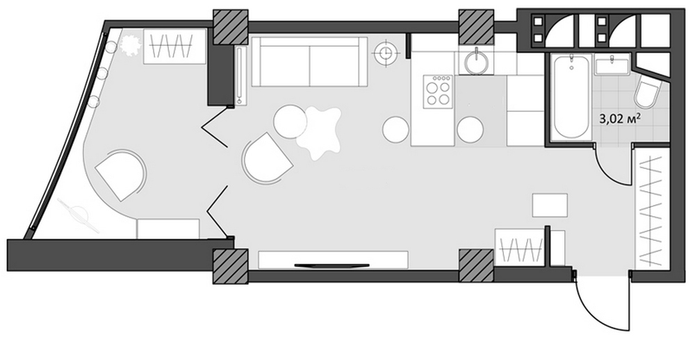 Alaprajz - A hét kis lakása: hogyan rendezhetsz be egy 38m2-es otthont ötletesen, erkély beépítéssel
