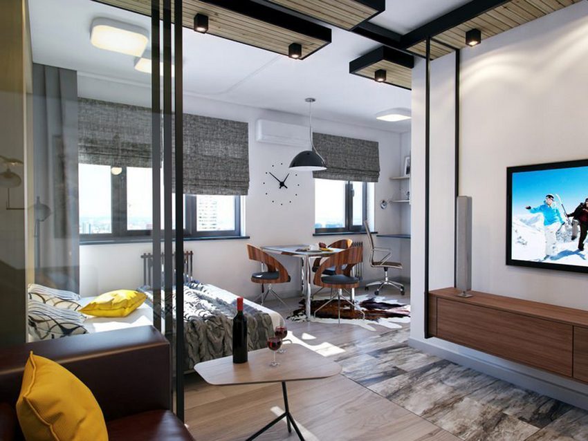 Jól elkülönülő zónák, vendégágy, természetes fa elemek - 39m2-es praktikus, modern kis lakás