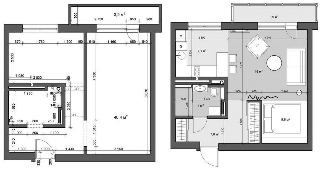 Alaprajz - Egy fiatal pár 40m2-es új lakása - természetes anyagok, látványos felületek, burkolatok