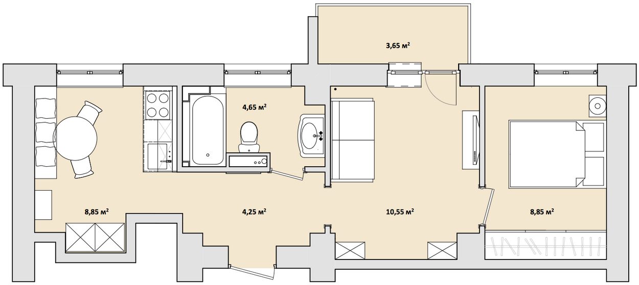 Alaprajz - Kis lakás, romantikus, klasszikus hangulattal - egy hangulatos, 40m2-es otthon