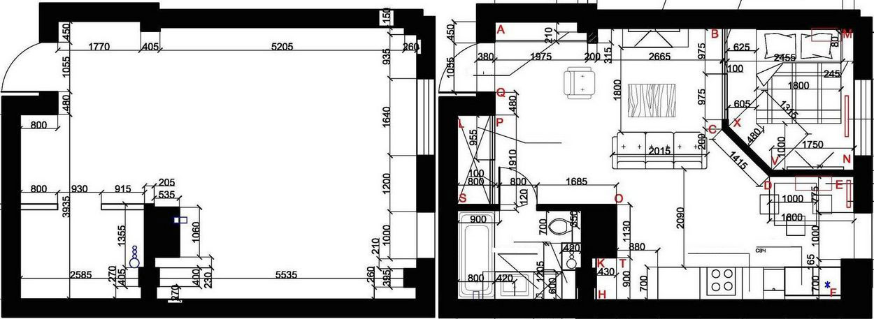 Alaprajz - Legénylakás - 44m2-es térben leválasztott hálószoba, világos, modern, szimpla berendezés