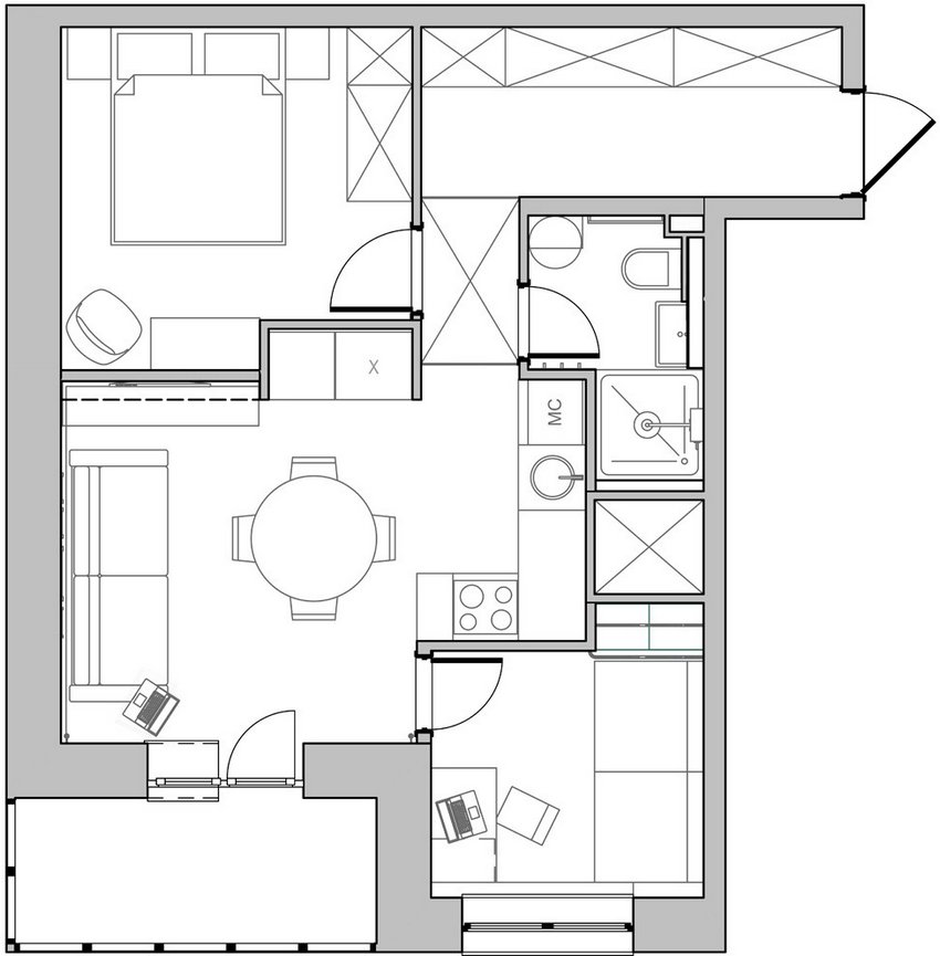 Alaprajz - 45m2-es kis lakás, külön gyerek- és hálószobával, otthonos, meleg lakberendezéssel