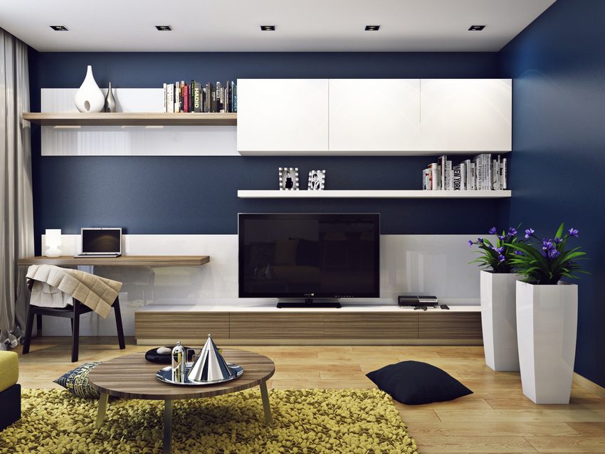 Modern lakás berendezés ötletek - kék, sárga, zöld, fehér és világos fa felületek