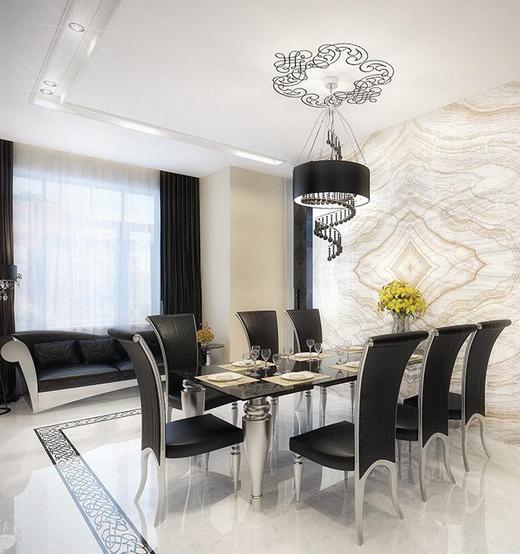 Luxuslakás lakberendezési látványtervei drámai fekete-fehér színpalettával