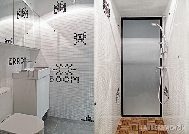 Kis 35nm-es lakás átszervezett terekkel és falakkal, hangulatos terasszal - fürdőszoba
