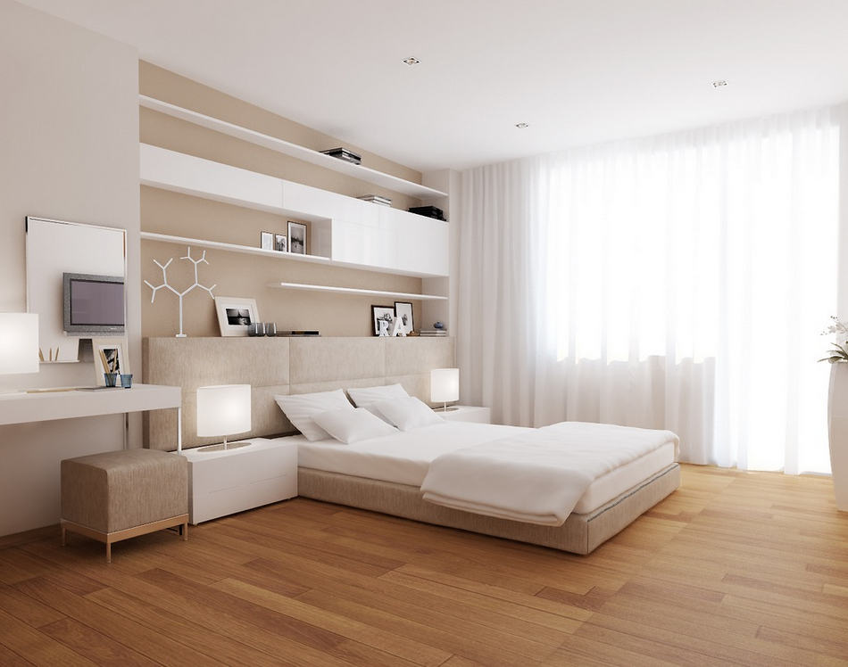 hálószoba - Stílusosan, egyszerű vonalakkal - modern lakás lakberendezési látványtervei 2