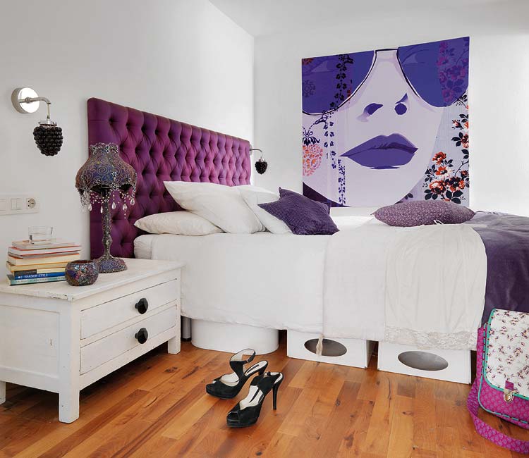 lila, kék hálószoba - Egy szép nőies és természetes modern lakás finoman rusztikus részletekkel 9