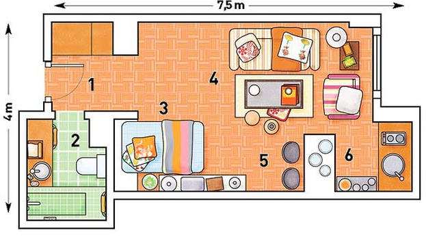 Napsárga, fehér és természetes - kis 29nm-es lakás fiatalos lakberendezéssel