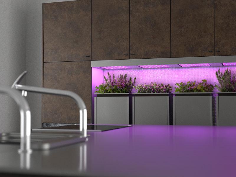 A  konyhabútor  gyártó cég ötlete a fűszernövény kertészetet egyenesen a  konyhabútorba  integrálja - LED fényekkel segítve a növények fejlődését