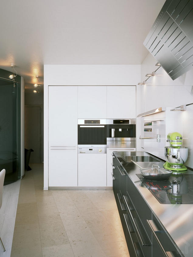 Modern kis lakás látványtervei gyönyörűen kidolgozva - modern konyha kis étkezővel 2