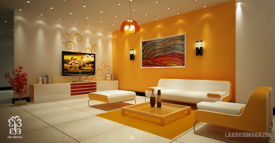 narancs falszín - nappali szoba lakberendezési ötletek, látványtervek