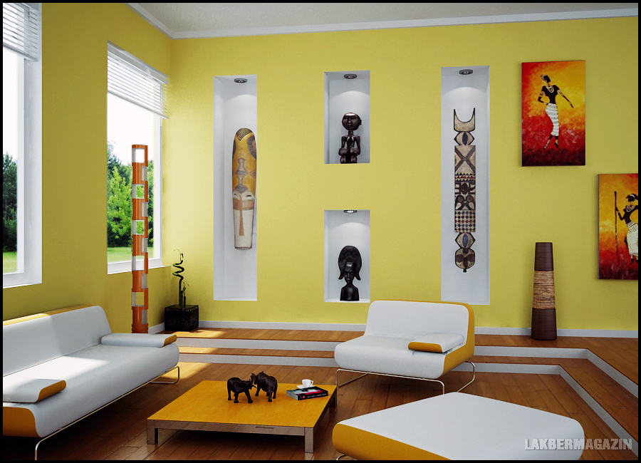 sárga falszín - nappali szoba lakberendezési ötletek, látványtervek