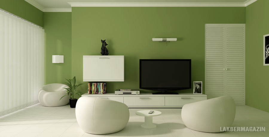 zöld falszín - nappali szoba lakberendezési ötletek, látványtervek