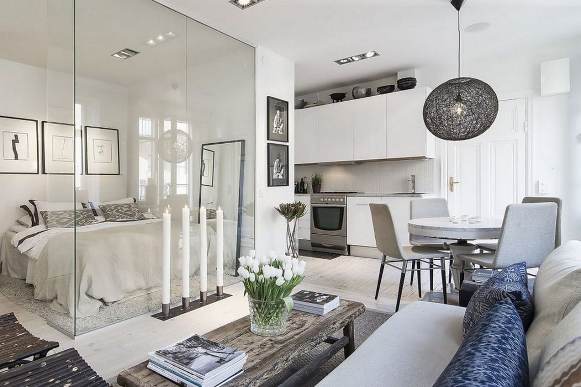 Modern, elegáns, otthonos berendezés egy hangulatosan kialakított kis 34m2-es lakásban