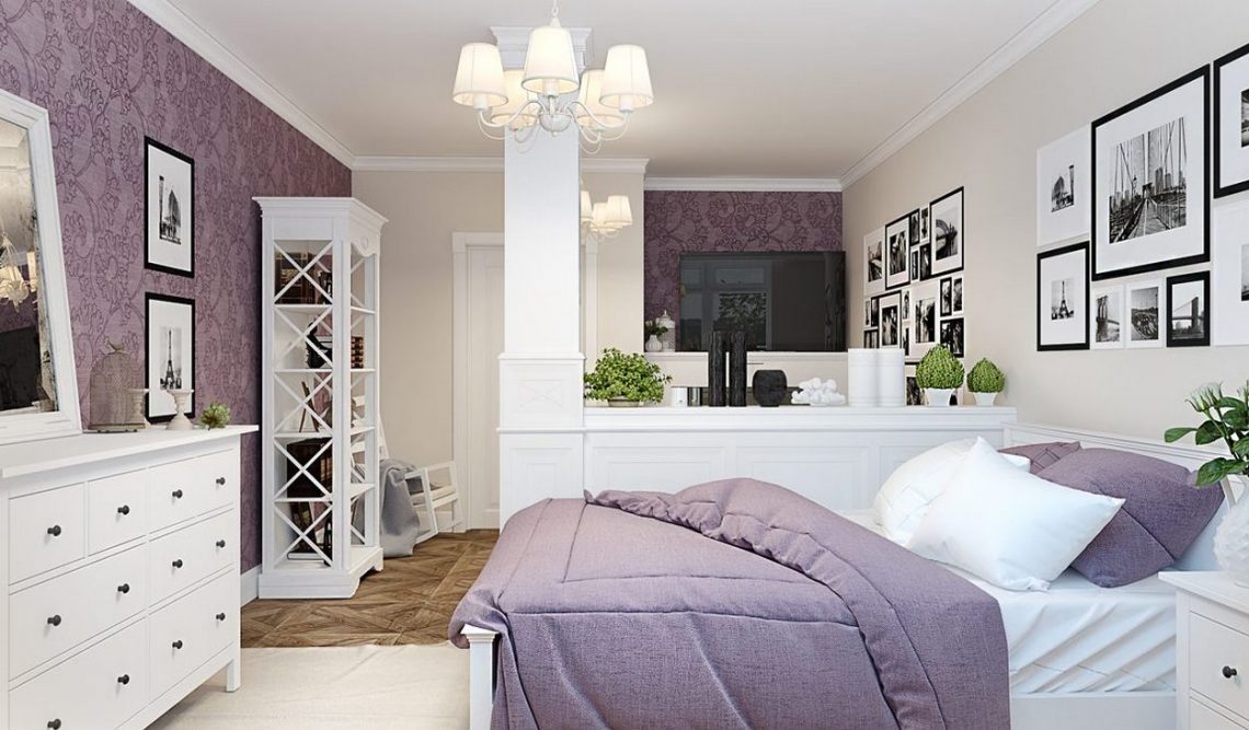 Kis lakás provence-i stílusban, külön hálószoba nélkül, kényelmes konyhával és fürdőszobával