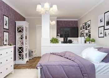 Kis lakás provence-i stílusban, külön hálószoba nélkül, kényelmes konyhával és fürdőszobával