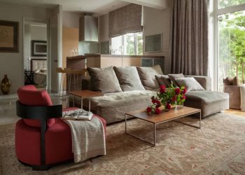 Három szoba, bézs, szürke, barna színek, elegáns, modern, természetes hangulat 82m2-en