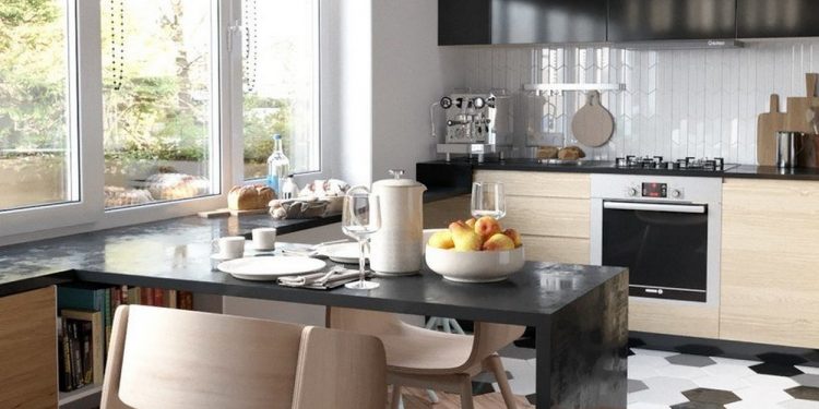 27m2-es pici lakás modern berendezése – biokandalló, kényelmes konyha, fa felületek, külön hálórész