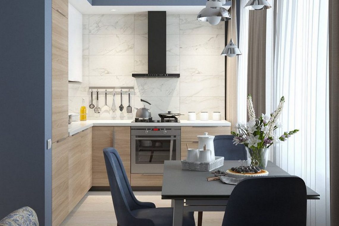 45m2, két szoba – kék árnyalatok, nappali és konyha L alakú térben, nagy előszoba, kényelmes háló, tükörfal