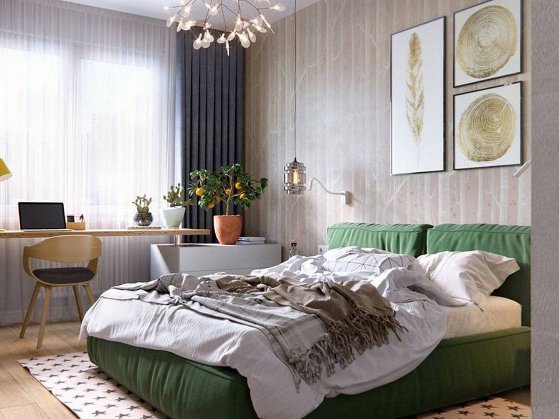 Könnyed, meleg és funkcionális lakberendezés 61m2-en - egyszerű és praktikus megoldások, zöld kanapé, üvegfal