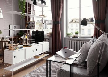 Kis lakás rendkívül ügyes és praktikus helykihasználással, egyszerű, de dekoratív berendezéssel