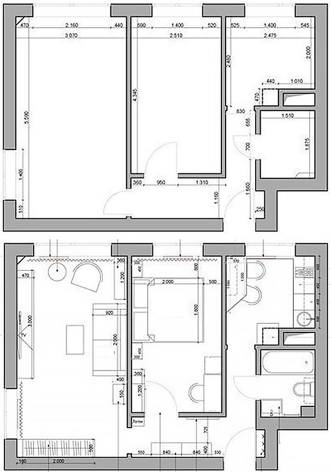 Alaprajz - Fiatal pár 40m2-es lakásának igényes felújítása és berendezése visszafogott költségekkel, ízlésesen és praktikusan