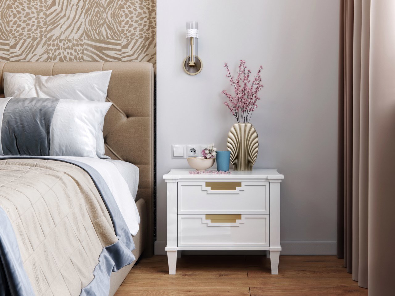 Fiatalos, világos családi fészek gyerekszobával, tágas közösségi térrel, természetes, modern hangulattal, mintás tapéta, fa