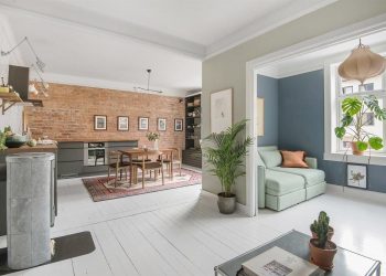 Meleg tégla és pasztell színek, nagyon tágas, nem szokványos elrendezés 67m2-en - fehér fa padló, modern természetesség