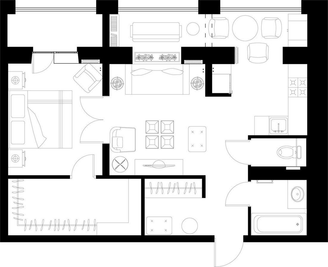 Alaprajz - Vidám, színes, egyedi lakberendezés 56m2-en - kétszobás lakás retro bútorokkal, pozitív hangulattal