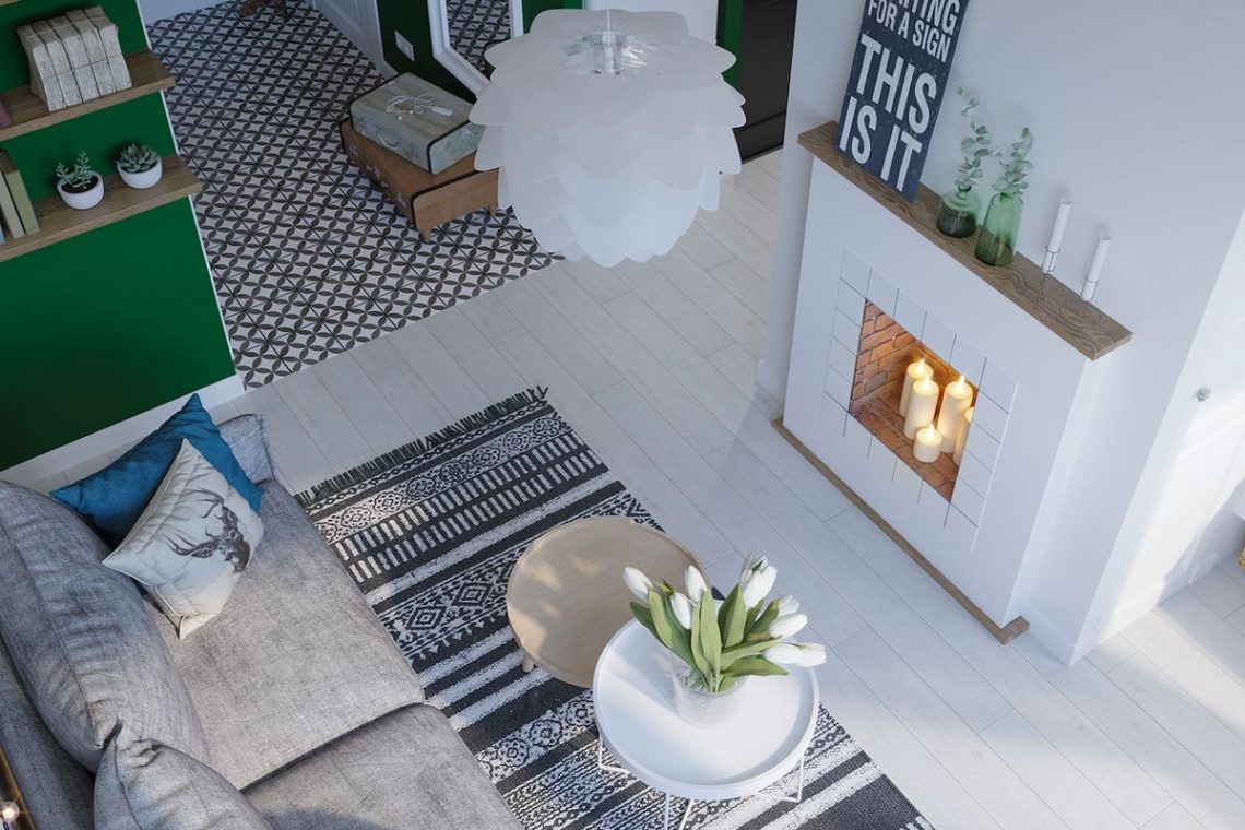 Egy mesésen megálmodott kis lakás - 31m2 bájosan, ötletesen tervezve, jól eltalált zöld fehér színpalettával, minden fontos funkcióval