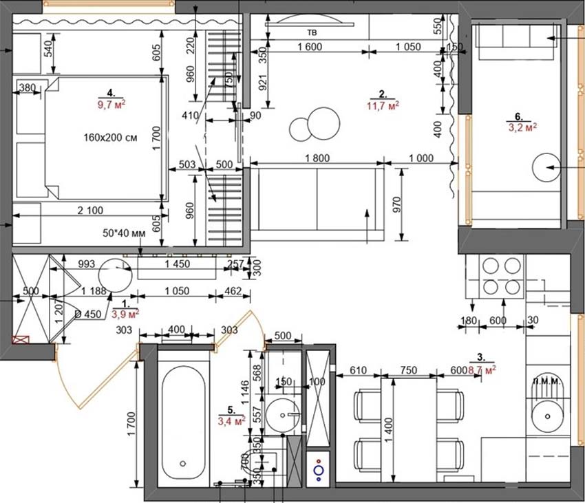 Alaprajz - 41m2-es lakás remek berendezése - szürkészöld, kék, sárga színárnyalatok, fa felületek kombinációja, dolgozósarok a beépített erkélyen