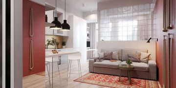 nappali - Üvegtégla térelválasztás nappali és háló között - modern és funkcionális berendezés 31m2-es kis lakásban