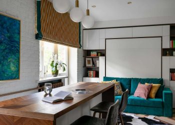 étkezőpult - Mini egyszobás lakás gardróbszobával, ötletes nappali-konyhával, többfunkciós bútorral és üvegtéglával