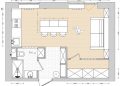 alaprajz - Mini egyszobás lakás gardróbszobával, ötletes nappali-konyhával, többfunkciós bútorral és üvegtéglával