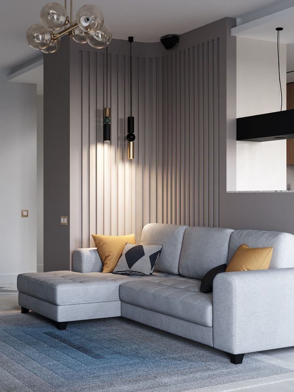 nappali - ergonomikus és kényelmes berendezés fiatal család 103 négyzetméteres, háromszobás otthonában