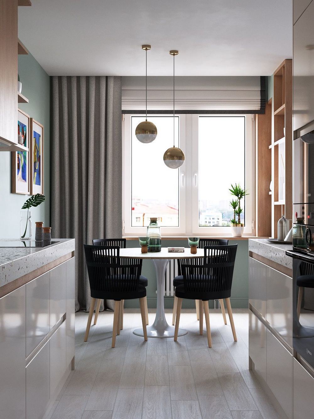 konyha - ergonomikus és kényelmes berendezés fiatal család 103 négyzetméteres, háromszobás otthonában