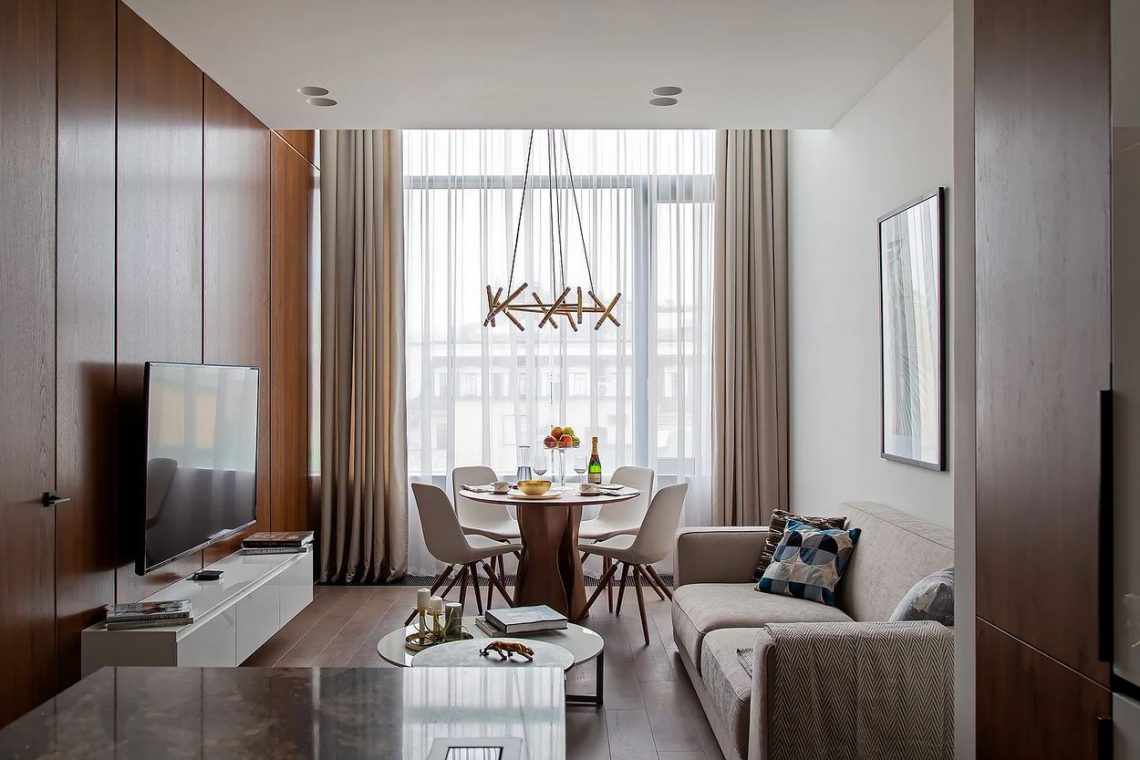 Elegáns és kényelmes családi otthon minimál stílusban berendezve - szép fa felületek, három szoba 98m2-en